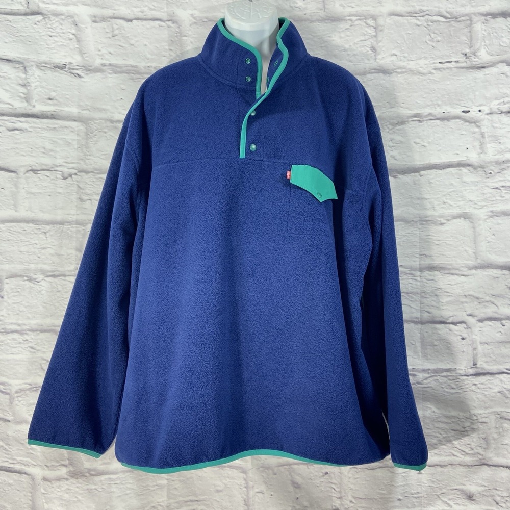 Levi's Fleece Jacket Mens XXL Blue‎ Snap-T Pullover Long Sleeves New
